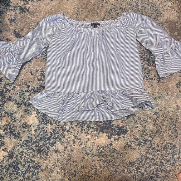 Moa Moa Tops - Moa Moa Blue & White Striped Ruffle Hem Blouse Women's Small